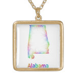 Rainbow Alabama map Square Pendant Necklace