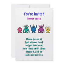 Rainbow Alien Monsters Custom Invites