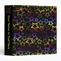 Rainbow and Black Stars Pattern 3 Ring Binders