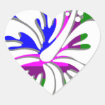 Rainbow and white hibiscus design heart stickers