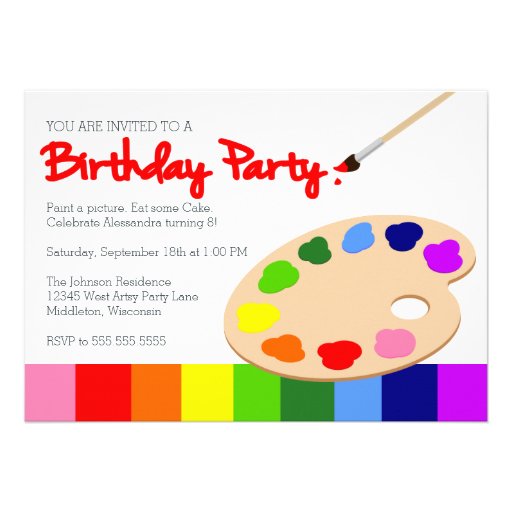 Rainbow Artist Palette Painting Birthday Party Invitation