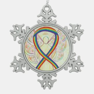 Rainbow Awareness Ribbon Angel Customized Ornament