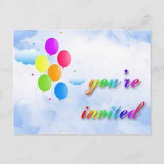 Rainbow Balloon Bouquet Party Invitation postcard