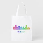 Rainbow Baltimore skyline Reusable Grocery Bag