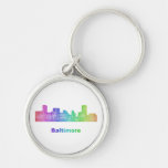 Rainbow Baltimore skyline Silver-Colored Round Keychain