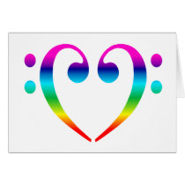 Rainbow Bass Clef Heart cards