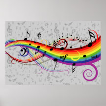 Rainbow black and gray  Music Notes Poster