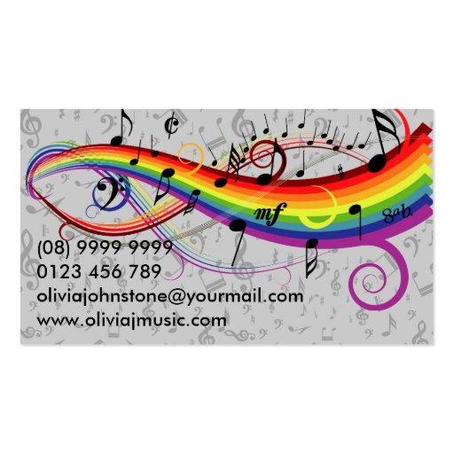 Rainbow Black Musical Notes on Gray Business Cards (back side)