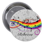 Rainbow Black Musical Notes on Gray Button