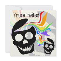 Rainbow Black Skull Invitations