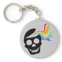 Rainbow Black Skull Keychain