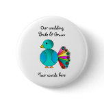 Rainbow blue peacock pinback buttons
