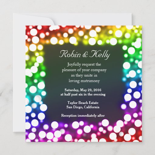 Rainbow Bokeh Wedding Invitation Zazzle