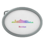 Rainbow Boston skyline Oval Belt Buckle