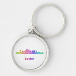 Rainbow Boston skyline Silver-Colored Round Keychain