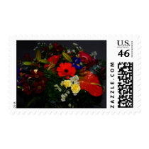 Rainbow bouquet of flowers postage stamps