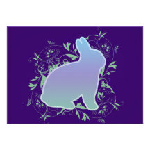 Rainbow bunny & Swirls on Purple Personalized Announcement