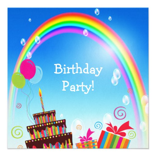 Rainbow & Cake Girl's Cute Birthday Party Invites