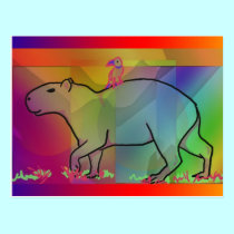 Rainbow Capybara with Bird postcards