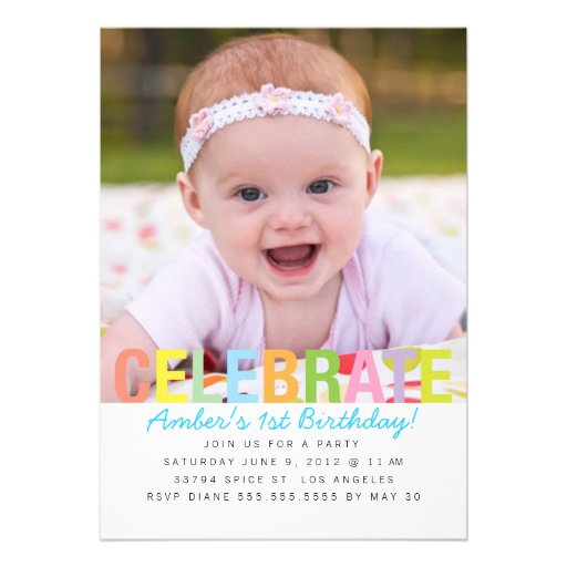 Rainbow Celebrate Birthday Party Invite (front side)