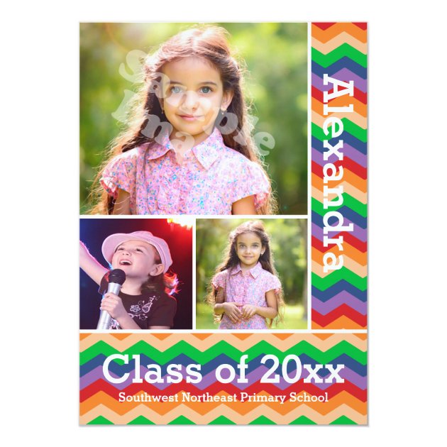Rainbow Chevron Kid's Photo Graduation Preschool/K 5x7 Paper Invitation Card
