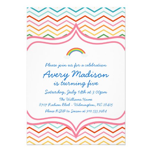 Rainbow Chevron STripe  Modern Birthday Party Custom Invitations