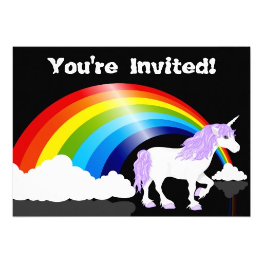 Rainbow, Clouds and Unicorn Birthday Invitation