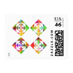 Rainbow Color Flowers. On White. Postage Stamp