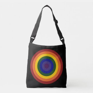 Rainbow Colored Bullseye Design on Black Tote Bag