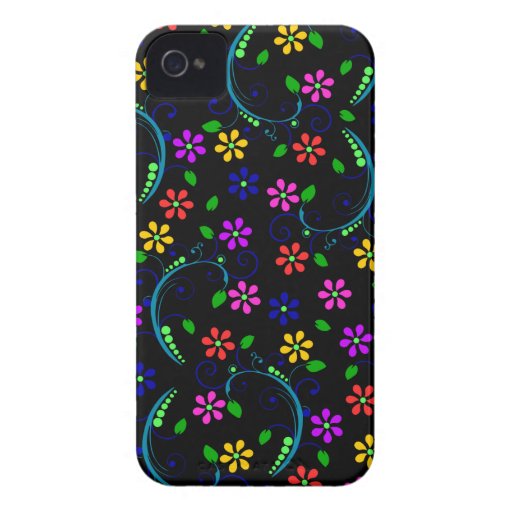 RainbowColored Floral Design on Black Phone Cover Zazzle