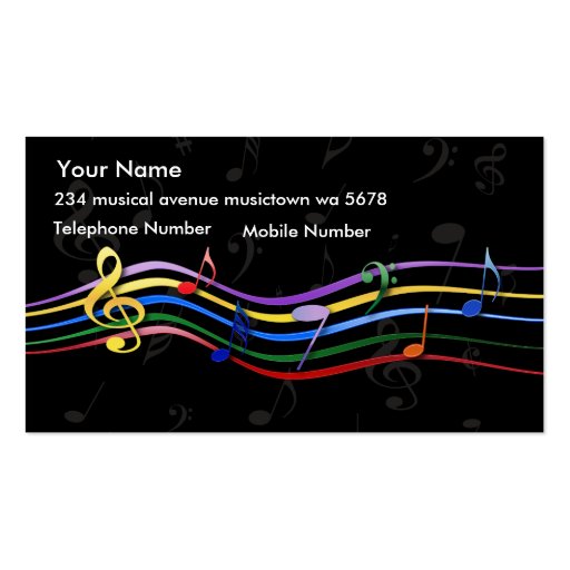 Rainbow Colored Music Notes Business Card (front side)