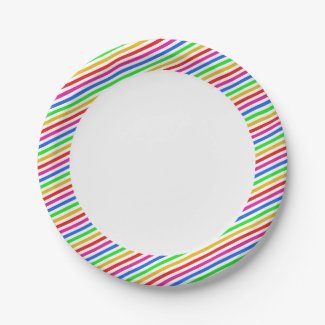 Rainbow Colored Striped Paper Plates 7 Inch Paper Plate