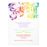 Rainbow colors colorful scroll leaf wedding invitation at Zazzle
