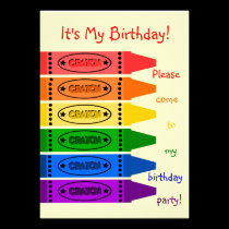 Rainbow Colors Crayons Birthday Party invitations