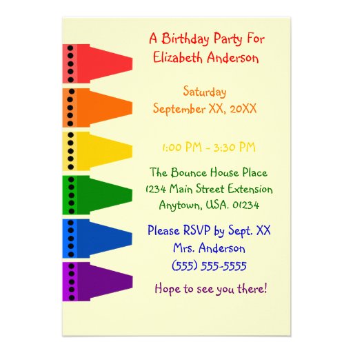 Rainbow Colors Crayons Birthday Party Invitation