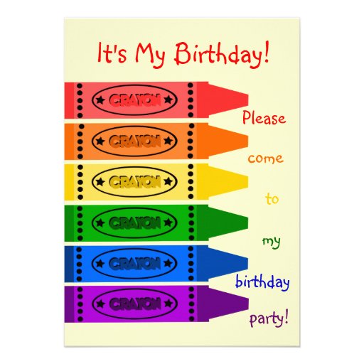 Rainbow Colors Crayons Birthday Party Invitation
