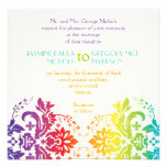 Rainbow colors damask wedding personalized invitations at Zazzle