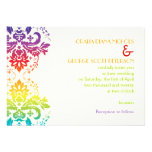 Rainbow colors damask wedding invite at Zazzle
