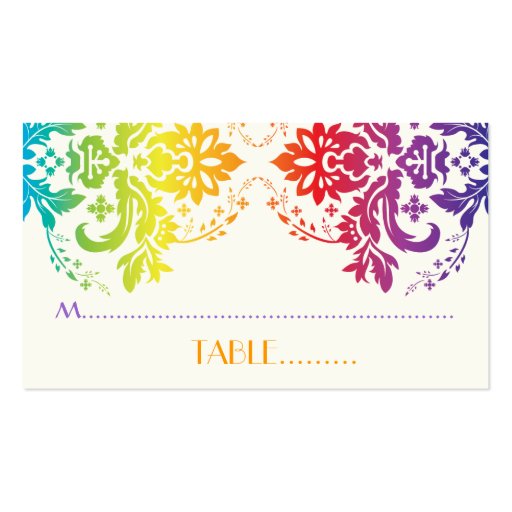 Rainbow colors damask wedding place card business card templates (back side)