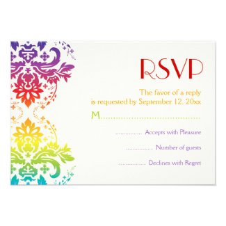Rainbow colors damask wedding RSVP Personalized Announcements