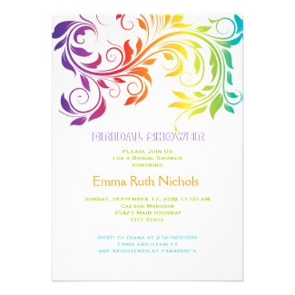 Rainbow colors scroll leaf wedding bridal shower custom invite