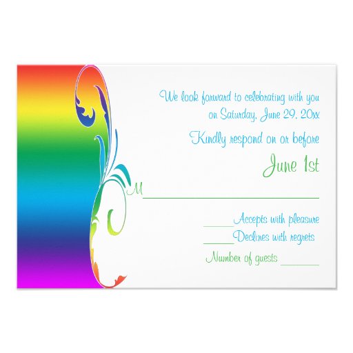 Rainbow Colors Scrolled Wedding Reply Card