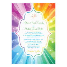 Rainbow Colors Striped Sunburst Wedding Invitation