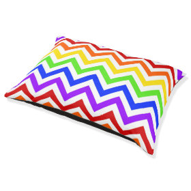 Rainbow Colors, White Large Chevron ZigZag Pattern Large Dog Bed