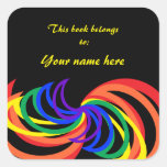 Rainbow Crescent Abstract Colors Bookplate Square Sticker