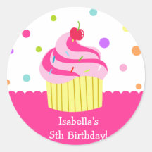 Rainbow Cupcake Birthday Favor Stickers Labels