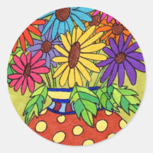 Rainbow Daisies in Designer Vase Sticker
