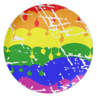 Rainbow Dripping Paint Distressed Dinner Plate