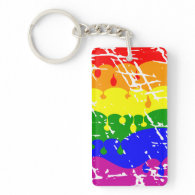 Rainbow Dripping Paint Distressed Key Chain