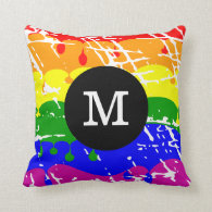 Rainbow Dripping Paint Distressed Monogram Throw Pillows